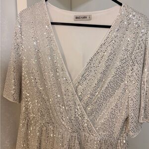 Grace Karin Glittering Silver Evening Top